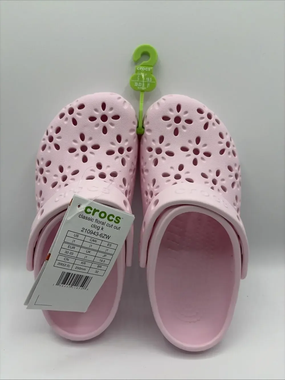 Crocs Floral Cut Classic Clog Light Pink Sandal Kids Size J 1 EUR 33 NWT